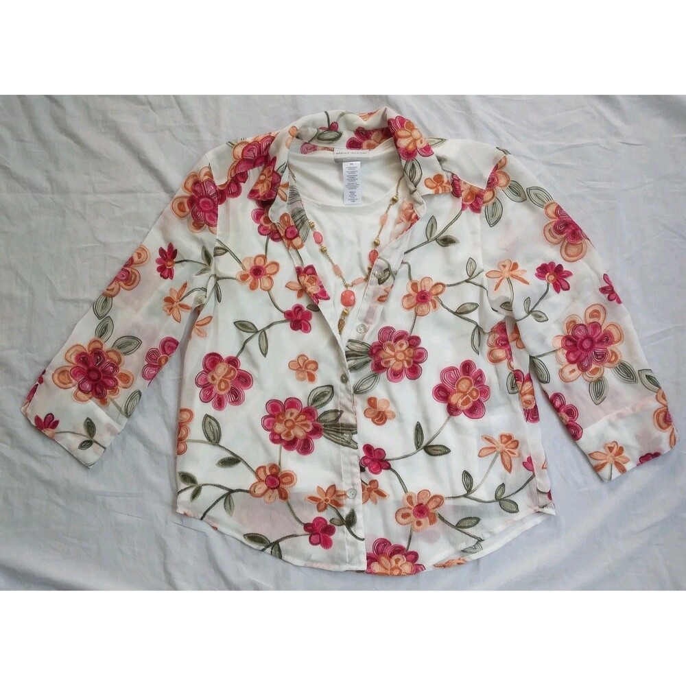 Alfred Dunner Catalina Island 3/4 Sleeve Embroidered Layered Top Women’s Size PS